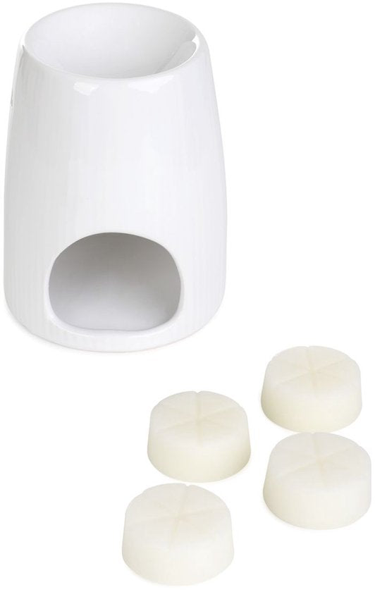 Homla - Fires Duftlampe - Aromabrenner - Inklusive Duftwachs - Duftverteiler - für Wohnzimmer & Badezimmer - Dekoration Geschenk - Keramik mit Wachs Fresh Linen - Weiß