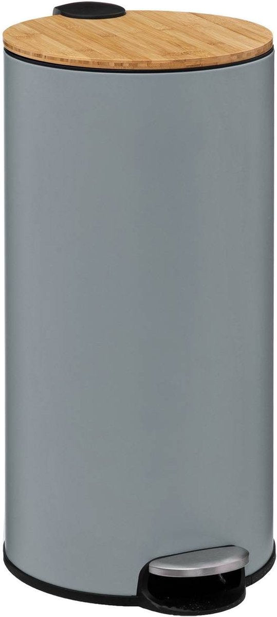 5Five Abfalleimer/Tretmülleimer Bambus – grau – Metall – 30 Liter – 38 x 29 x 60 cm – Küche