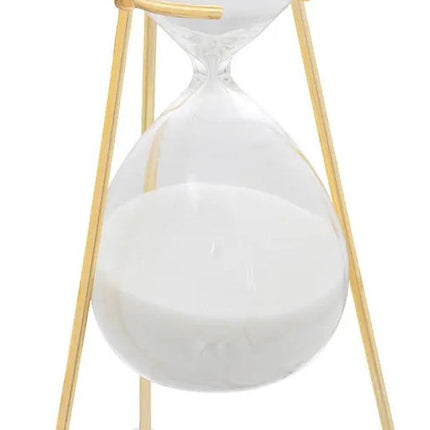 Atmosphera Zandloper cilinder - decoratie of tijdsmeting - 15 minuten - wit zand - D8 x H21 cm - glas - gouden frame