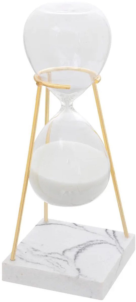 Atmosphera Zandloper cilinder - decoratie of tijdsmeting - 15 minuten - wit zand - D8 x H21 cm - glas - gouden frame