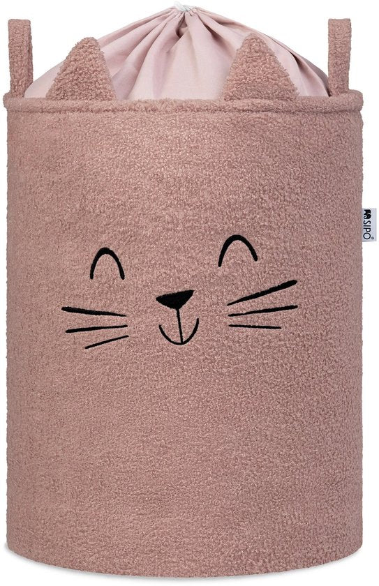 SIPO Spielzeugkörbe Bouclé – 2er-Set – Bär/Katze Design – 43 L – Beige/Rosa
