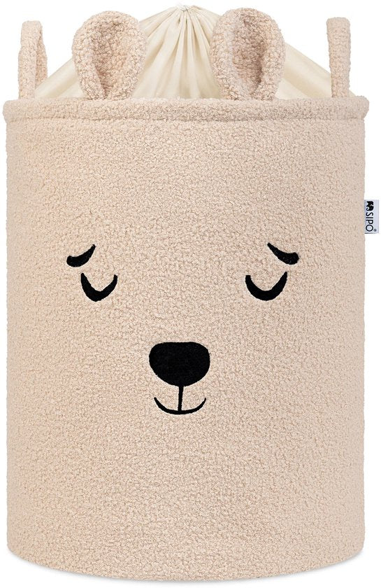 SIPO Spielzeugkörbe Bouclé – 2er-Set – Bär/Katze Design – 43 L – Beige/Rosa