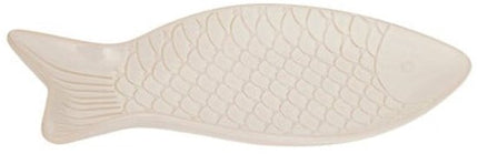 Serveerschaal - Visvormige Serveerplaat - Serveerbord - Steengoed Schaal voor Vis, Sushi, Tapas & Hapjes - Vaatwasser- & Magnetronbestendig - 30.7 x 16.3 cm - Wit