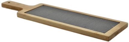 MPLCo - Serveerplank - Tapasplank - Leisteen Serveerplank met Bamboe Onderzetter - Natuursteen Tapasplank - Serveerplank voor Kaas, Sushi & Hapjes - 40 x 12 x 1.5 cm - Zwart