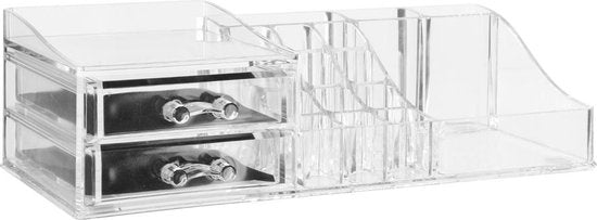 5Five Make-up organizer - 19 vakken en 2 lades - transparant - 30 x 9 cm - kunststof - Nagellak houder - Make-up houder - Organizers