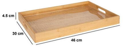 5Five Design dienblad van bamboe hout - 46 x 30 cm - lichtbruin - Hoge opstaande rand - voor glazen en kopjes