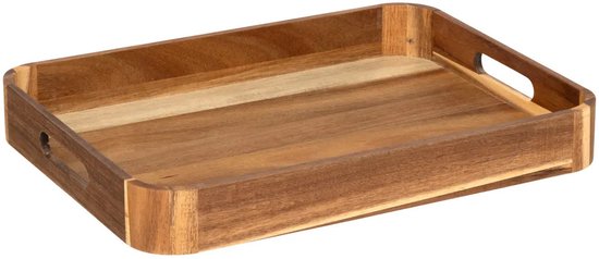 5Five Design Serviertablett aus Akazienholz - 40 x 30 x 5 cm - hellbraun - Hoher Rand - für Gläser und Tassen