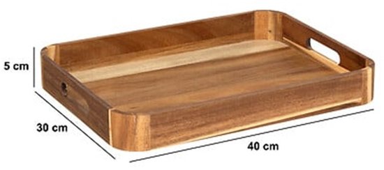 5Five Design Serviertablett aus Akazienholz - 40 x 30 x 5 cm - hellbraun - Hoher Rand - für Gläser und Tassen