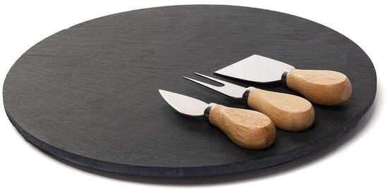 Homla - B2STONE Drehteller Servierbrett mit Messer - Schiefer Käsebrett - Drehbares Tapas-Brett - Luxuriöses Käse-Servierbrett - Snackbrett - Servierplatte mit Drehsystem - Ø30 cm - Schwarz