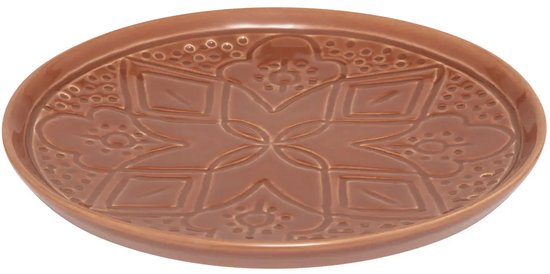 Set van 2 dessertborden van terracotta, 20 cm, met bloemopdruk