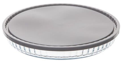 Keepeat Ovenschaal - Glazen Ovenschaal met Deksel - Set van 2 - Oven- & Magnetronbestendig - 4.5L - Borosilicaat Glas - Ø27cm - Grijs & Transparant