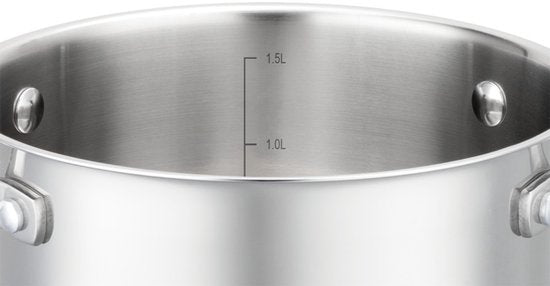 Vcasa kookpan 16 cm met glazen afgietdeksel, 1,8 liter, rvs