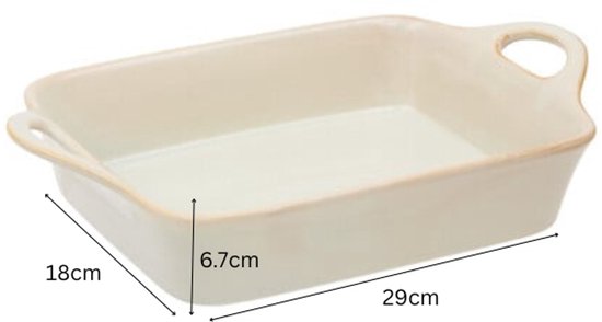 Serveerschaal - Ovenschaal - Bakvorm - Met Handvatten - Oven- en Magnetron & Vaatwasser - Stoneware - 1 Liter - 29 x 18 x 6,7 cm - Beige