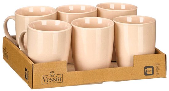 Tasse - Kaffeetasse - Keramik-Teetassen - Trinkbecher mit glänzendem Finish - Luxustasse - 6er-Set - 330 ml - 8,5 x 11,5 x 10,5 cm - Creme