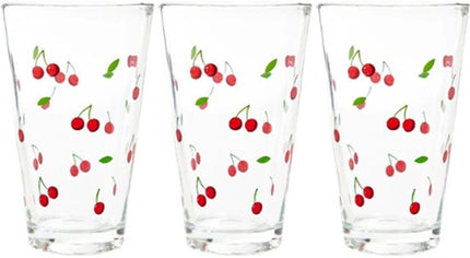 Homla - Drinkglas - Drinkglazen met Kersen Design - Set van 3 - Glazen Waterglazen - Voor Sap, Limonade, Cocktails & Frisdrank - 300 ml - Ø8 x 12 cm - Transparant