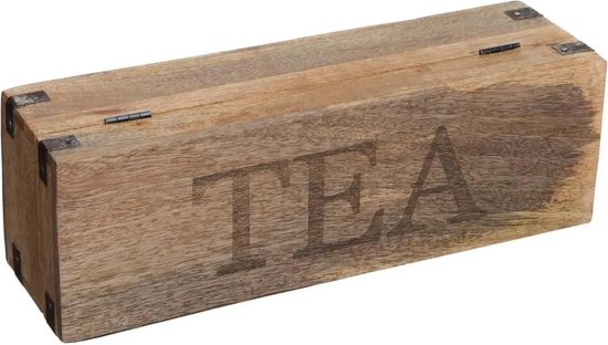 Atmosphera Theedoos - bruin - 4-vaks - mango hout - 32 x 10 cm - Theezakjes doos/kist