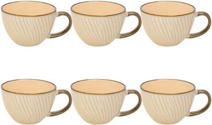 Mok - Ontbijtkom - Keramische Ontbijtbeker - Set van 6 - Grote Koffiemok - Soepkom met Oor - Fajance Kom voor Ontbijt, Muesli en Soep - 420 ml - 14.5 x 11.6 x 7.8 cm - Wit