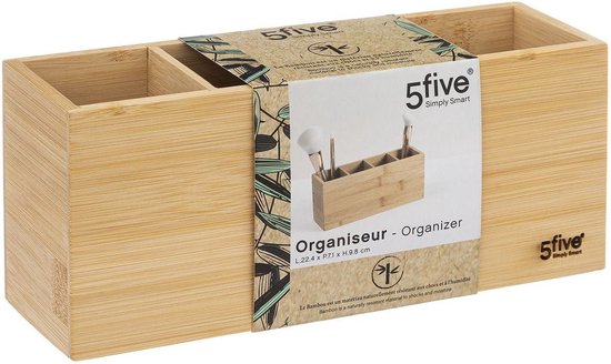 5Five Make-up organizer - 4 vakken - 22,5 x 7 cm - bamboe - Nagellak houder - Make-up houder - Organizers