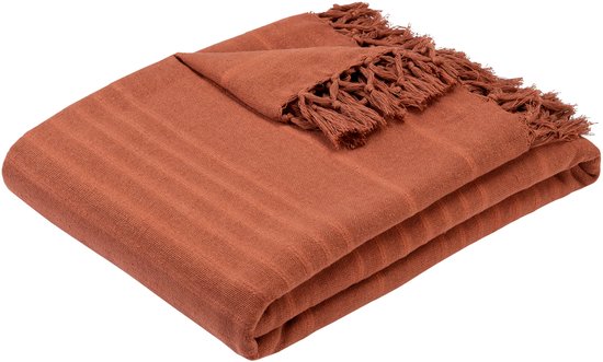 Atmosphera plaid terracotta 230 x 250 cm, katoen met franjes