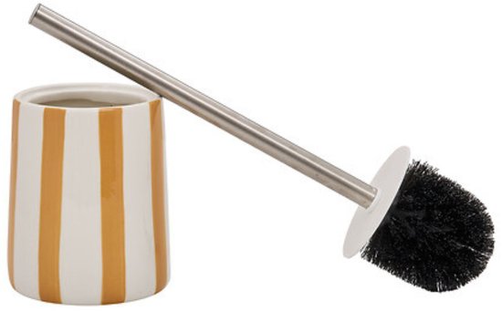 WC-Bürste Strio Hoch - 39 cm Keramik - Weizen - Toilettenbürste - Stehend - Keramisch - Gelbe Streifen - Freistehende WC-Bürste