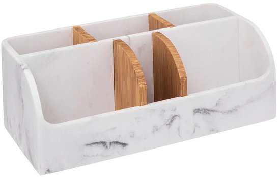 5Five Make-up-Sortier-Organizer für das Badezimmer – Ablage mit 6 Fächern – weißer Marmor – 25 x 12 x 10 cm – Kunststoff – Stiftehalter