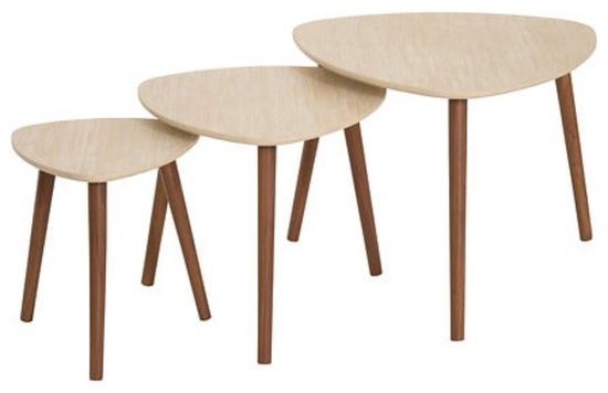Set van 3 koffietafels / bijzettafels Mileo – travertinlook – nesttafels – max hoogte 60 cm