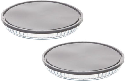 Keepeat Ovenschaal - Glazen Ovenschaal met Deksel - Set van 2 - Oven- & Magnetronbestendig - 4.5L - Borosilicaat Glas - Ø27cm - Grijs & Transparant
