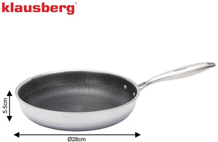 Klausberg 9023 - Koekenpan, antiaanbaklaag met honingraatstructuur - 28 cm - 3-laags - 304 roestvrij staal - PFOA-vrij