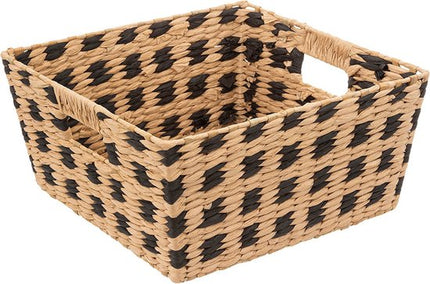 5Five Rieten opbergmand - gevlochten - beige/zwart - 31 x 15 x 1 - Kast-/badkamer mandjes
