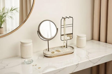 Spiegel - Decoratieve Spiegel - Staande Spiegel - Tafelspiegel - Tafeldecoratie - Voor Woonkamer & Interieur - Polyresin - 25.5 x 11.8 x 27 cm - Beige
