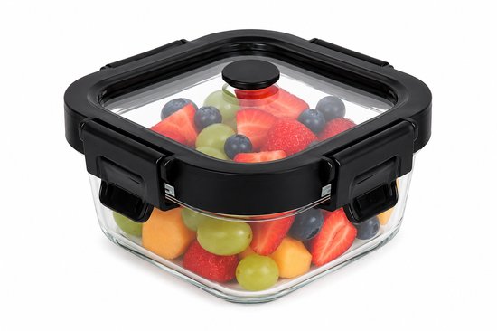 Vershoudbakje Glas 320 ml - Meal Prep Bakje - Glazen Lunchbox met Deksel - Vierkant