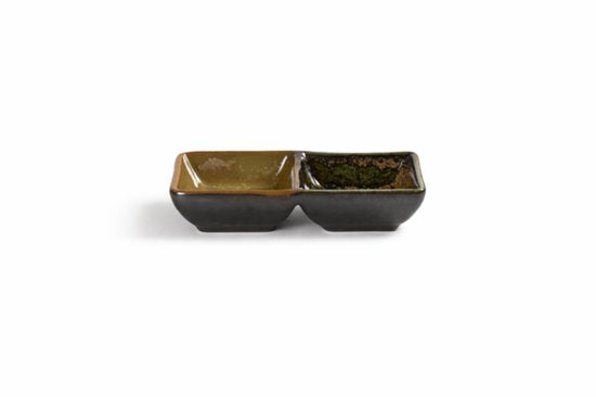 MPLCo - Ondes Dubbele Dip Schaaltje - Dubbele Kom voor Saus & Tapas - Sushi Schaaltje 2 Vakken - Dip Bowl Keramiek - Vaatwasser & Magnetron Bestendig - 50ml - ca. 14 x 7.5 x 3 cm - Aardetinten
