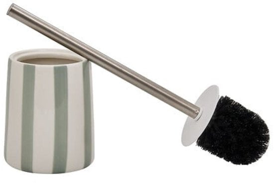 WC-Bürste Strio hoch – 39 cm Keramik Seladongrün – Stilvoll und praktisch – Toilettenbürste – Modern klassisch – Grüne Streifen – Keramisch