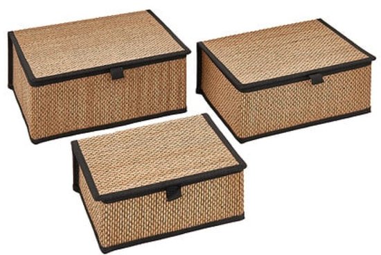 Opbergdozenset - Organizer Set - Set van 3 (S, M, L) - Bamboe Opbergbox - S M L - Opbergdoos met Deksel - Duurzame Opberger Kast & Bureau - Rechthoek - ca. 25 x 18 x 11.5 cm - Bamboe & Zwart