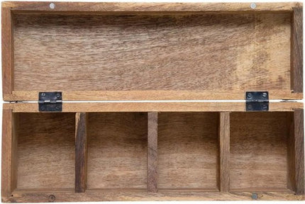 Atmosphera Theedoos - bruin - 4-vaks - mango hout - 32 x 10 cm - Theezakjes doos/kist