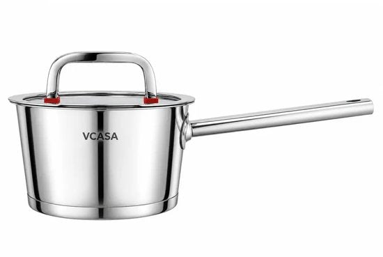 Steelpan 16 cm, 1,6 liter, rvs met glazen afgietdeksel en maataanduiding