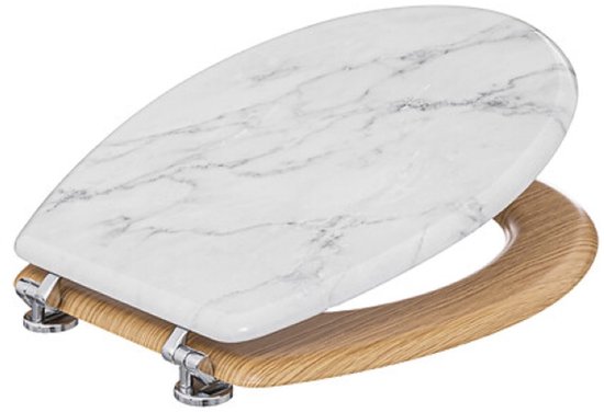 Léa Badkameraccessoiresset - Badkamer Accessoires Set - WC Bril met Toilet Accessoires Set - Toiletzitting HDF - Rechthoekige Tray Polyresin - Wit