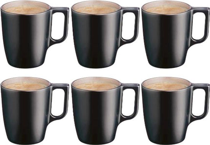 Mok - Moderne Koffiemokken - Glazen Mok - Set van 6 - Luxe Drinkglazen Voor Koffie & Thee - 250ml - 10.4 x 10.4 x 9.2 cm - Zwart