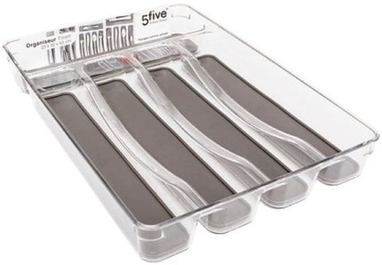 5-Vak Organizer - Besteklade - Set van 2 - Anti-Slip Bestek Tray - Tidy Smart Keuken Organizer - 23.5 x 32.7 x 4.6 cm - Grijs