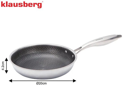 Klausberg 9021 - Koekenpan, antiaanbaklaag met honingraatstructuur - 20 cm - 3-laags - 304 roestvrij staal - PFOA-vrij