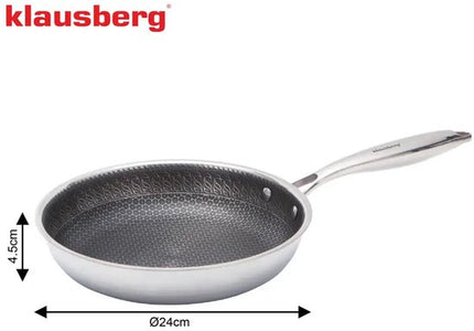 Klausberg 9022 - Koekenpan, antiaanbaklaag met honingraatstructuur - 24 cm - 3-laags - 304 roestvrij staal - PFOA-vrij