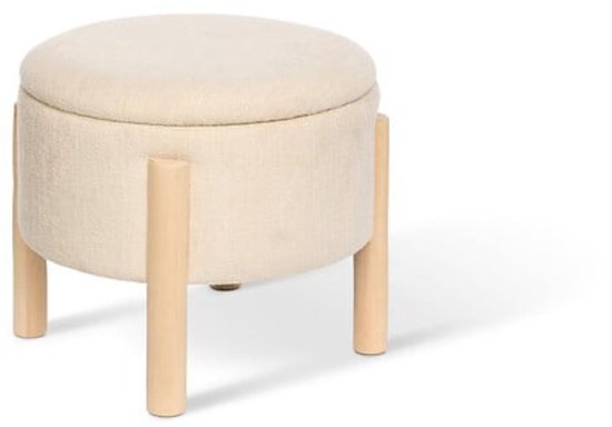 Atmosphera - Aufbewahrungshocker Elki Ø 45,5 cm weißer Chenille-Stoff - 37 cm hoch - mit Stauraum - Sitzhocker - Beistelltisch - Sitzpuff