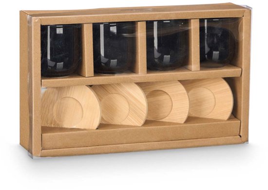 Zwarte espresso kopjes set van 4 – keramiek, bamboe onderzetters, 95 ml – foto 3