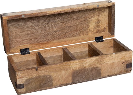 Atmosphera theedoos van mangohout met 4 vakken – bruin, 32 x 10 cm – foto 4