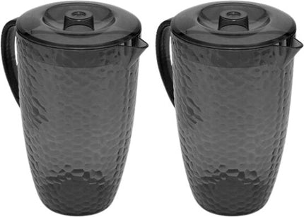 Jug - Schenkkan - Waterkan - Set van 2 - Grote Limonadekan met Deksel - Kunststof - 2L - 21x13.7x24 cm - Charcoal Grijs