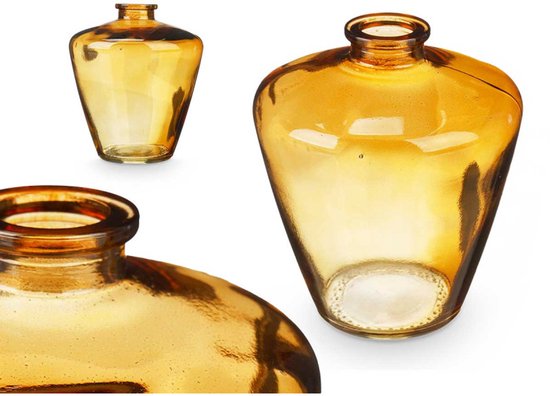 Glazen vaas Amber 13 cm – decoratieve diamond glass jar – woonaccessoire - Ø10,5 cm