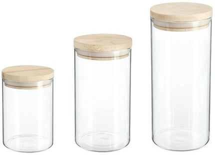 Secret de Gourmet - Keuken voorraad bussen - potten - glas/hout - set 6x stuks - voedsel - 600 ml -1000 ml - 1300 ml