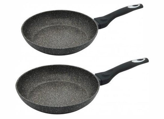 Set van 2 Marmer Coating Koekenpannen – Ø20 cm + Ø24 cm – Geschikt voor Alle Warmtebronnen (Incl. Inductie) – Krasbestendig – Vrij van PFOA & BPA