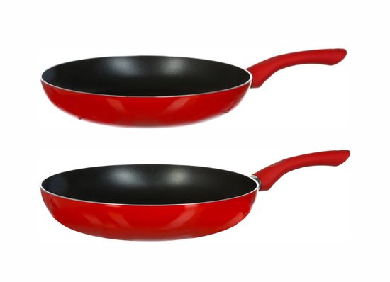 Set van 2 Rood / Zwarte Koekenpannen – Geschikt voor Alle Kookplaten (Incl. Inductie) – 26 cm + 31 cm – Anti-Aanbaklaag – Bakelieten Handvat