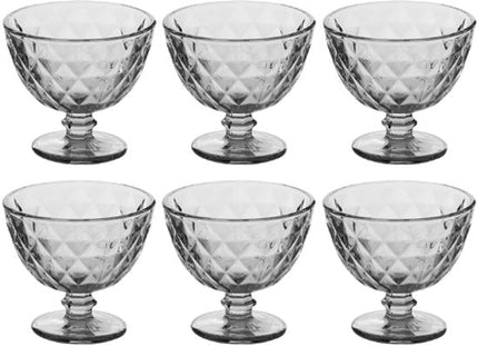 IJscoupe - Set van 6 - IJsjeshouder - Dessertkom - Glazen IJsbeker - Dessertkom Glas - Coupe voor IJs, Sorbet & Nagerechten - Vaatwasserbestendig - 300 ml - Grijs